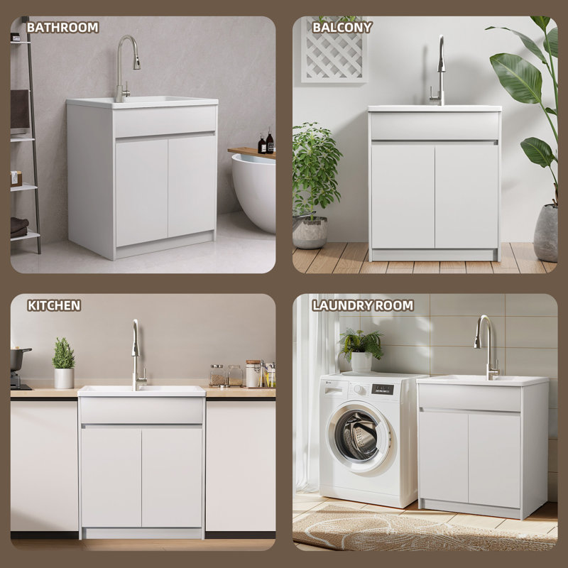 ZEAFIVE 36'' L X 30'' W Kitchen Sink Laundry Soild Surface Sink